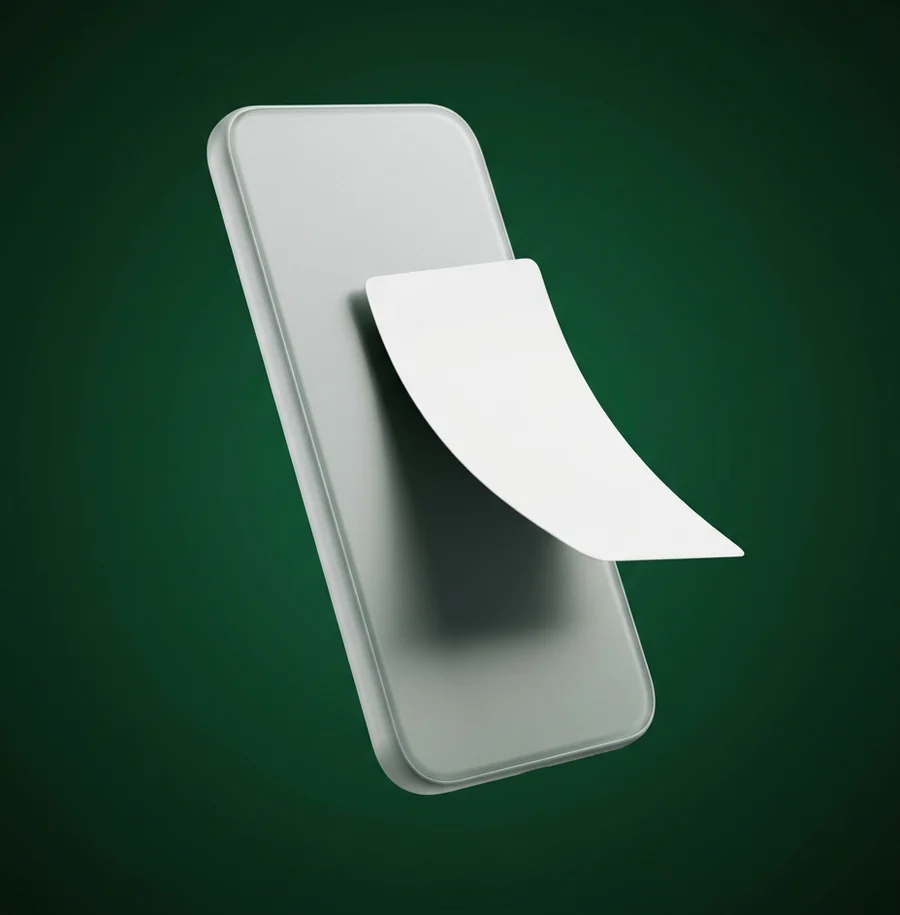 Teléfono de vidrio esmerilado con una card despegándose en pleno swipe